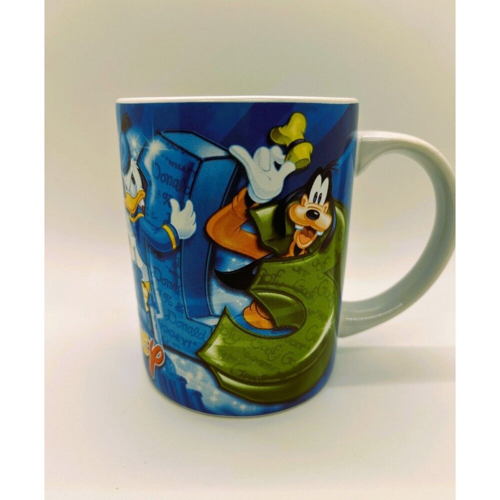 Disney Jerry Leigh 2014 Mickey Mouse Donald Duck Goofy Pluto Blue Coffee Mug